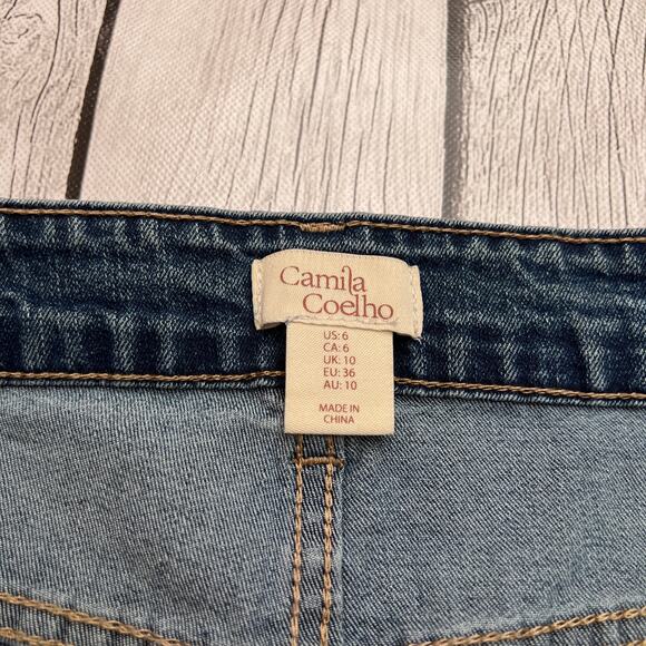 Camila Coelho Women’s Size 6 Straight Ankle Blue Jeans Embroidered Pockets - Picture 9 of 11